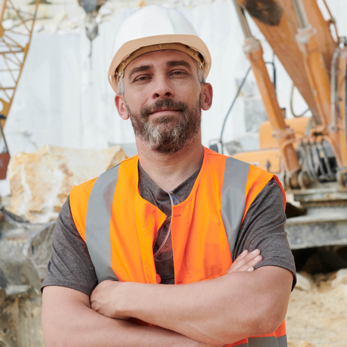 confident foreman in reflective vest and safety he JWSQ4YA